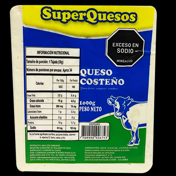 Queso costeño Bloque 1000 gr Superquesos